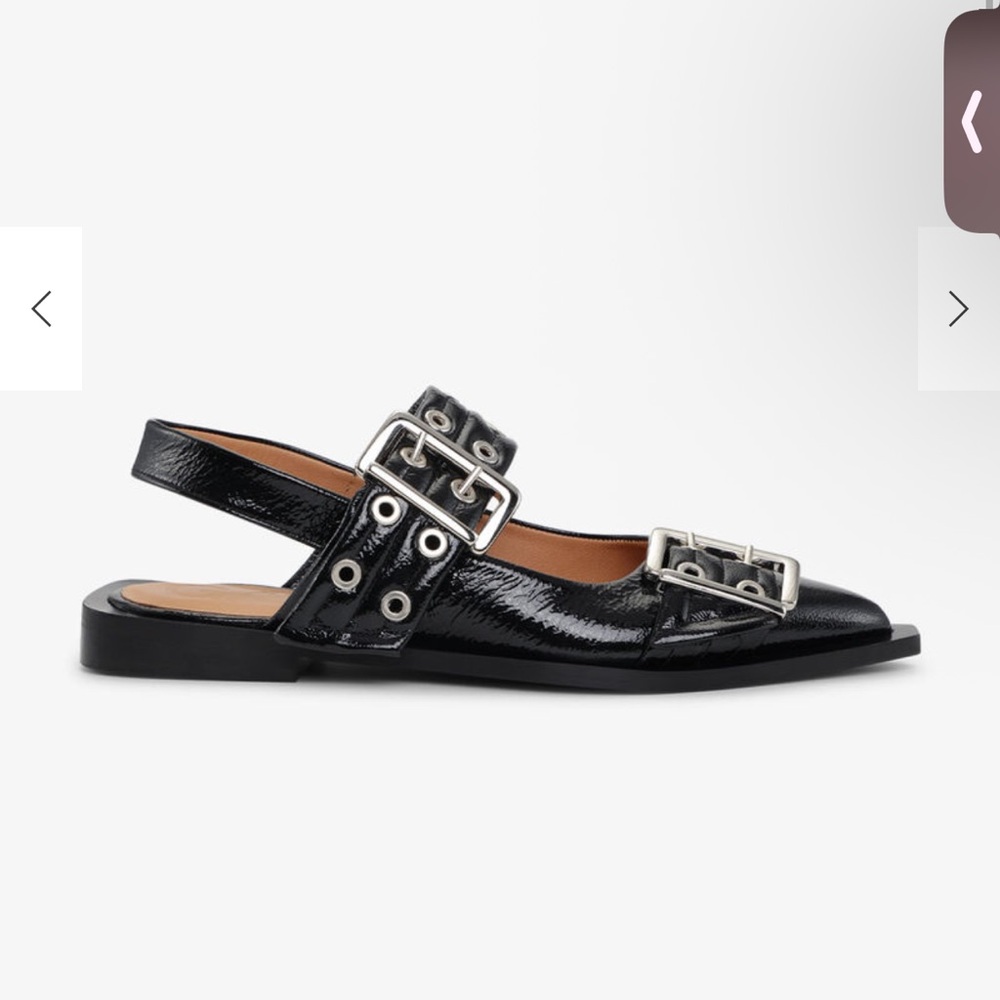 Ganni black buckle ballerinas